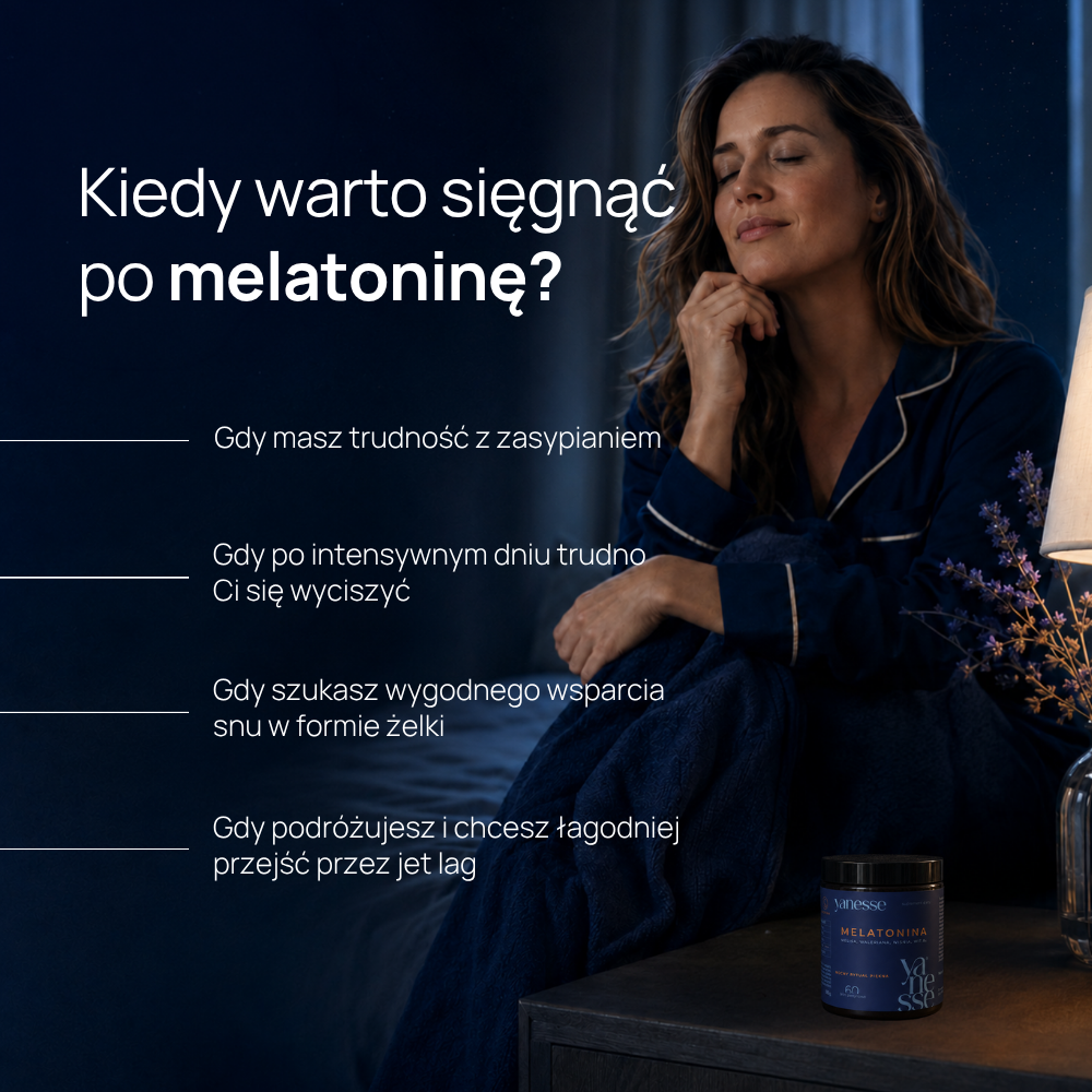 Yanesse® Melatonina: żelki z melatoniną, melisą, walerianą, cierpką wiśnią i witaminą B6