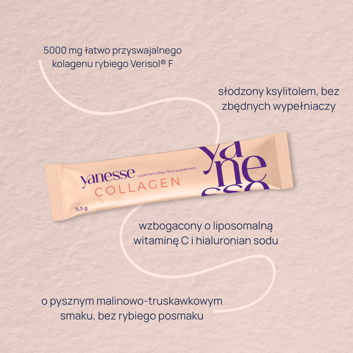 Yanesse Collagen w proszku o smaku truskawkowo-malinowym