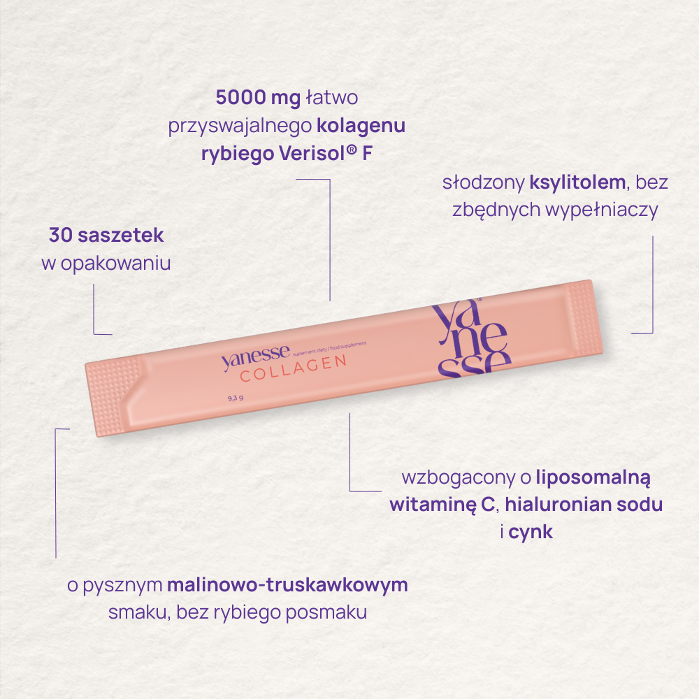 Yanesse® Collagen z cynkiem w proszku o smaku truskawkowo-malinowym