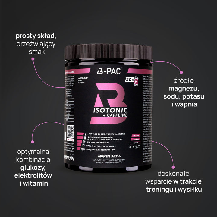 B-PAC® Isotonic + Caffeine o smaku arbuzowo-limonkowym - 500 g / 20 porcji