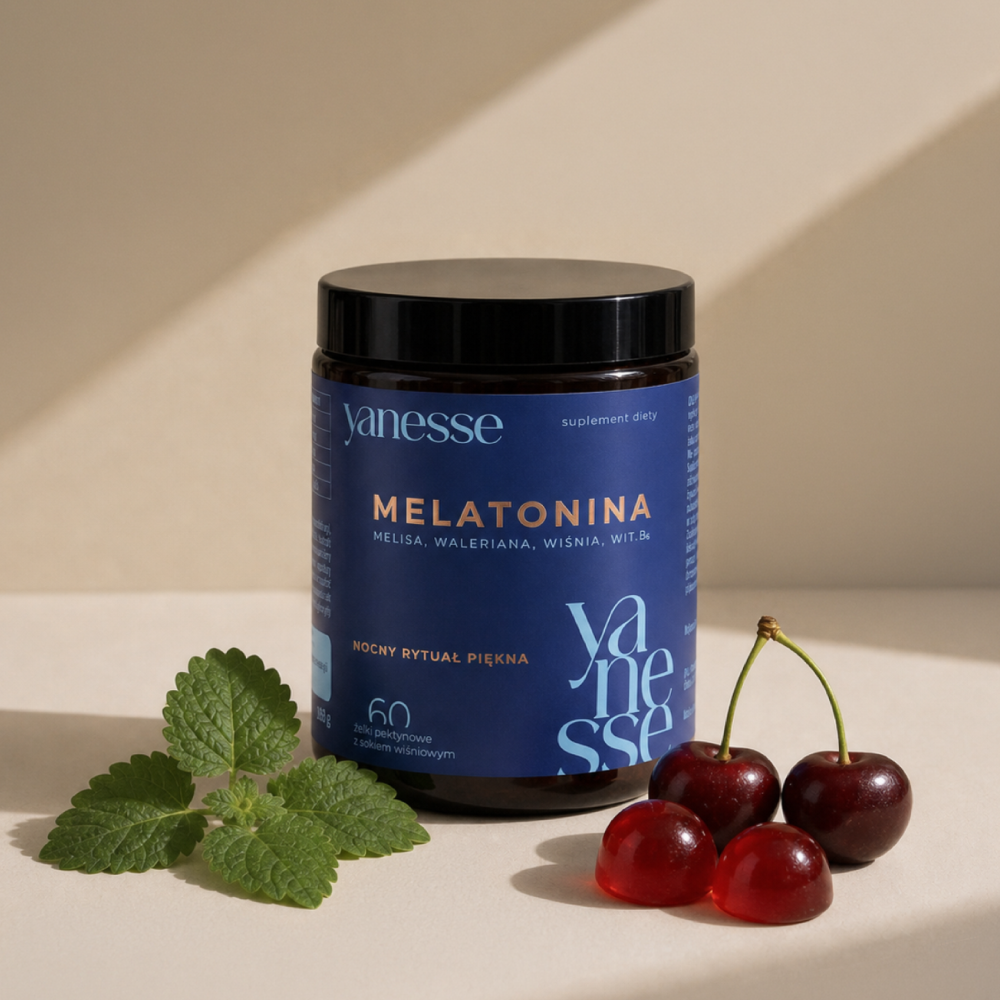 Yanesse® Melatonina: żelki z melatoniną, melisą, walerianą, cierpką wiśnią i witaminą B6